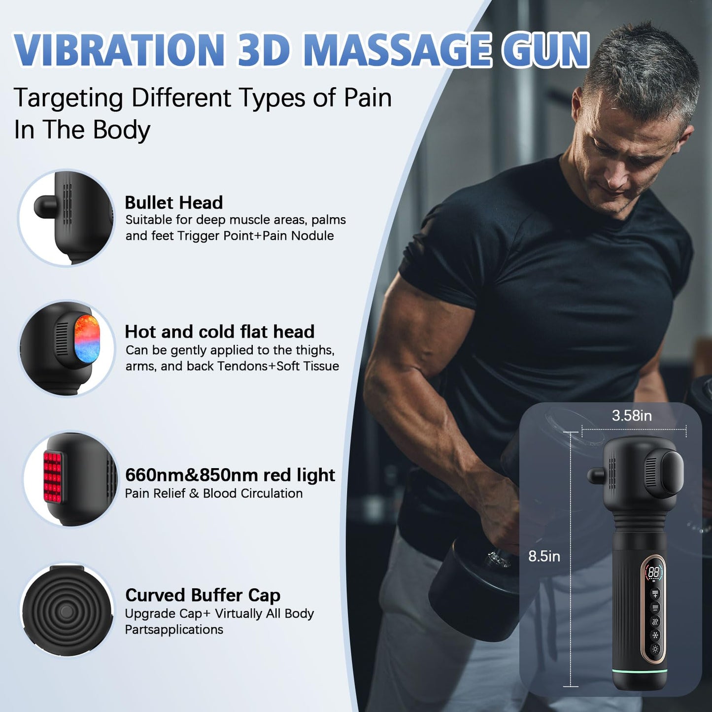 Handheld Vibrating Trigger Point Massage Gun with Heat and Cold & Red Light, Deep Tissue Vibration Massager for Full Body Pain Relief, Pressure Point Massage Tool -Gifts for Men & Women (Large)