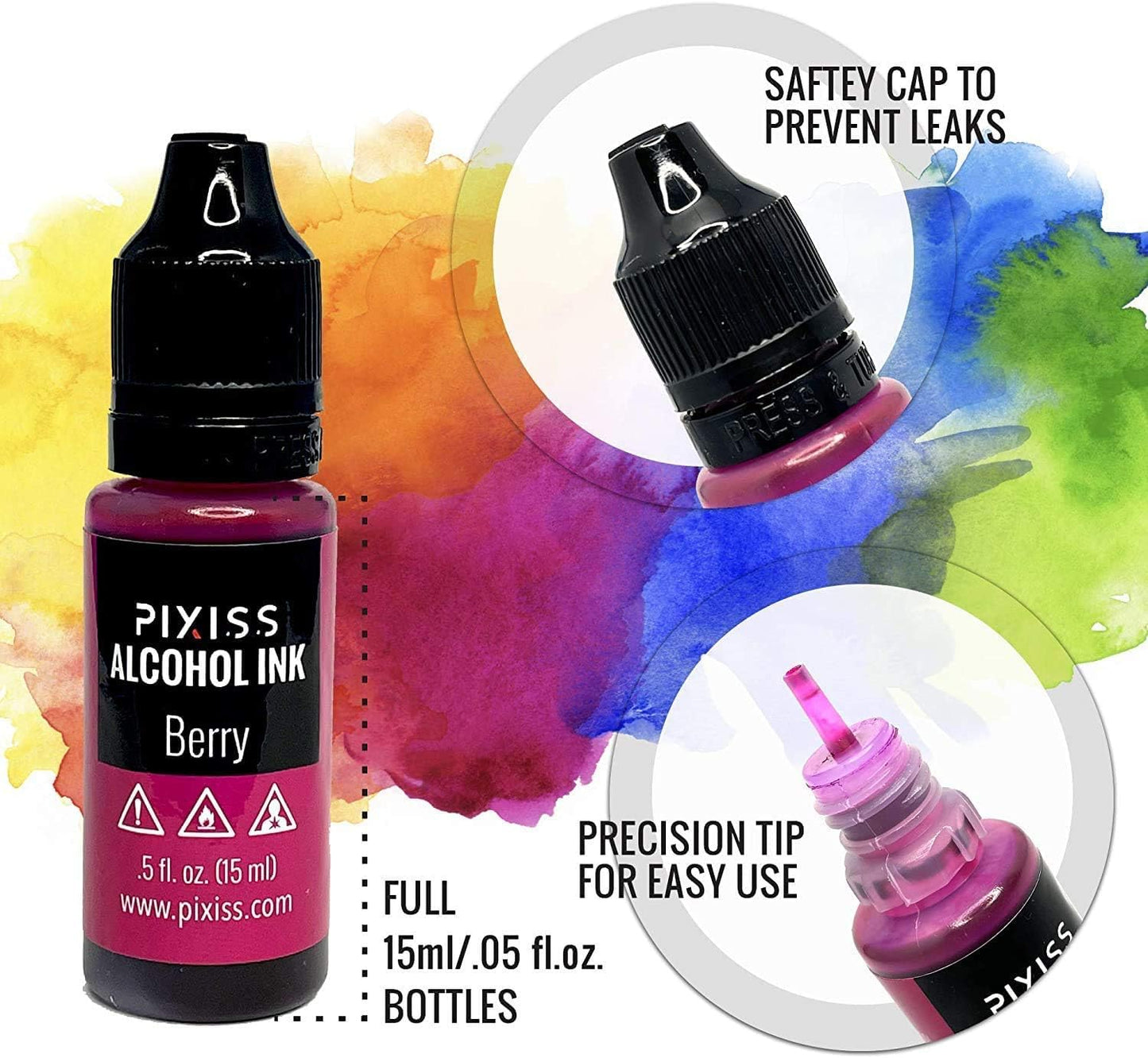 Pixiss Purple Alcohol Ink Set - 5 Shades of Highly Saturated Alcohol Ink for Epoxy Resin Supplies, Yupo Paper, Tumblers, Coasters - Resin Colorant for Epoxy Resin and Resin Art Supplies