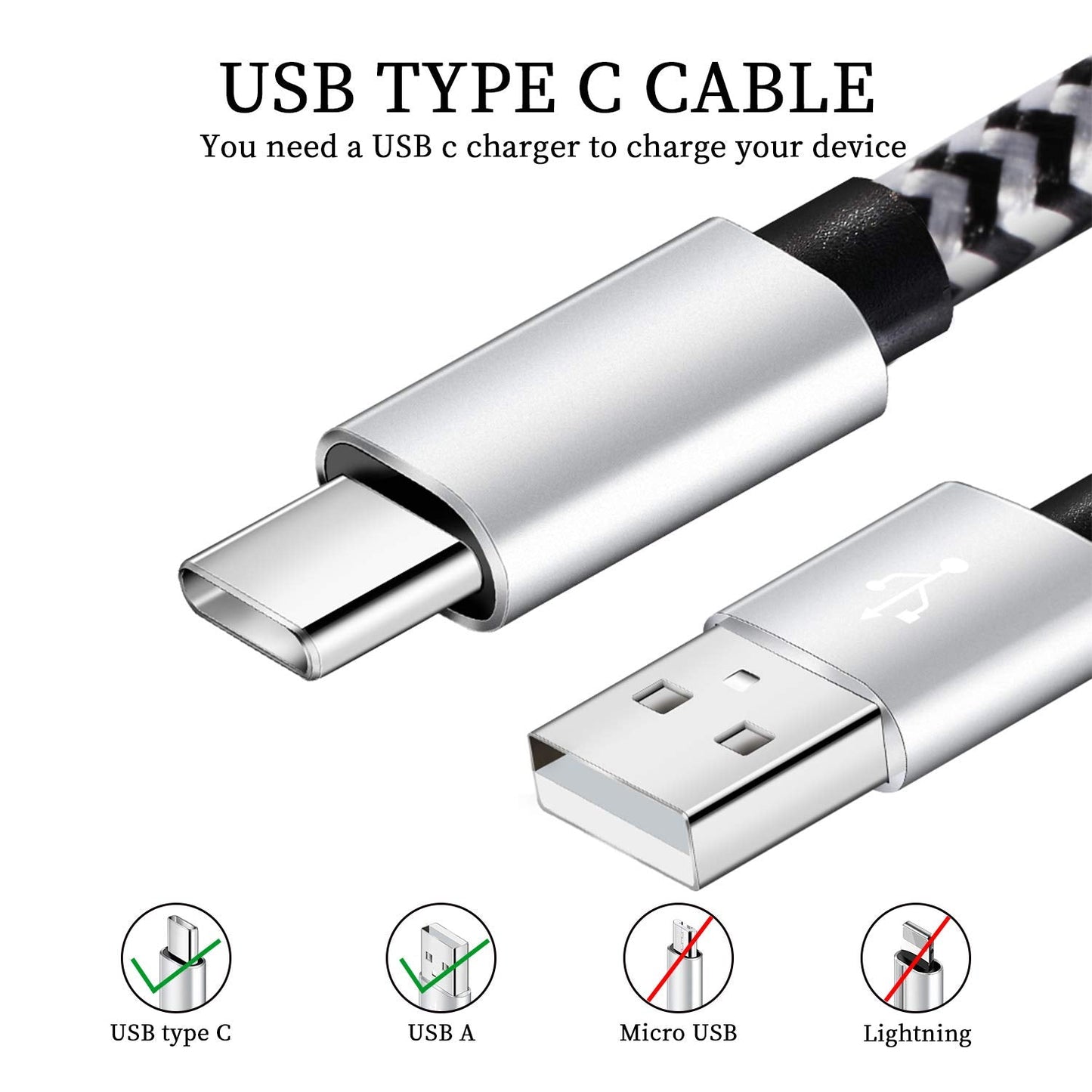 Qqlike Usb Type C Cable, 5 Pack (6Ft) Nylon Braided Usb C Cables 3A Fast Charging Charger For Samsung Galaxy S9/S8 Note8/9 20 10