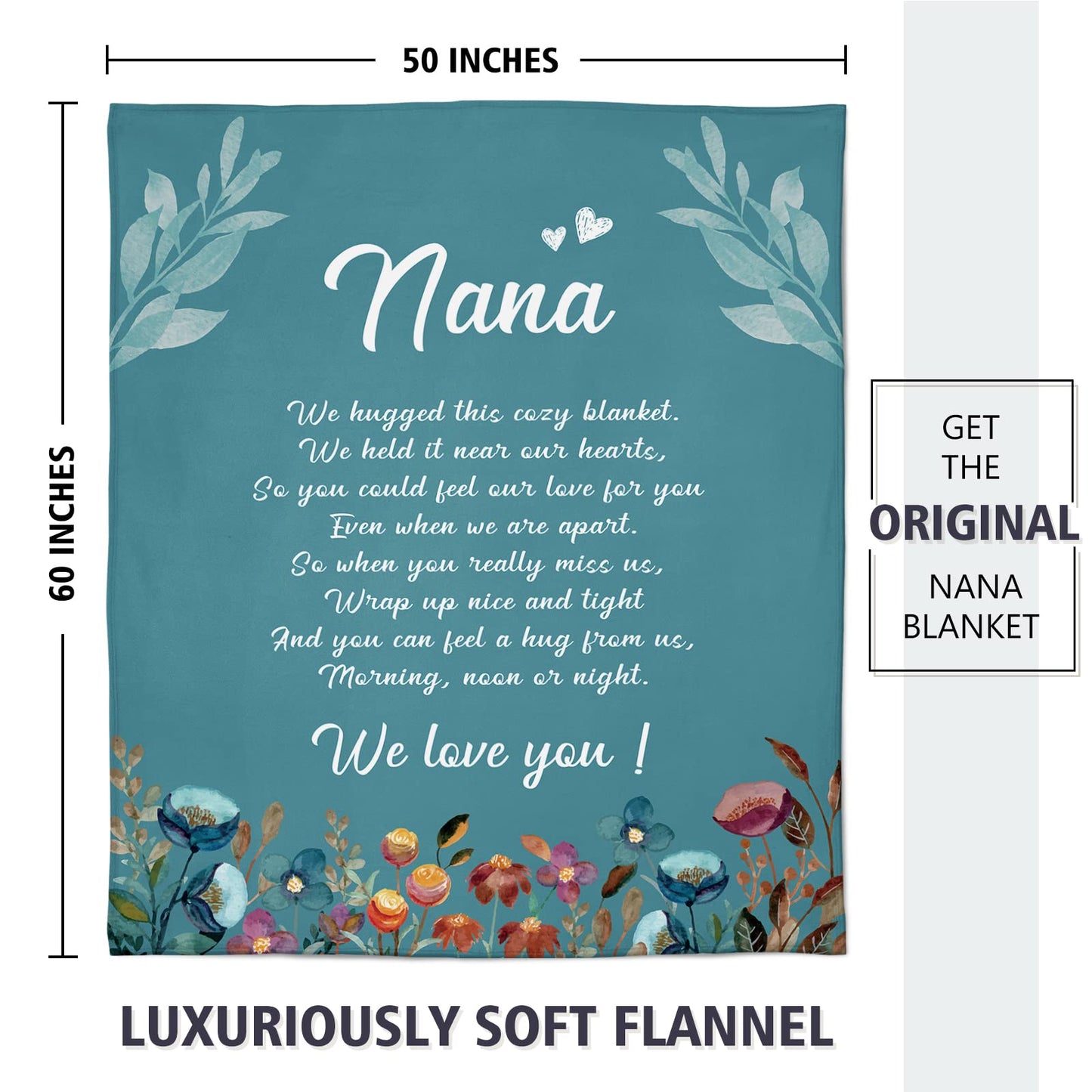 Afterprints Nana Blanket with Flowers & Letter Print, Nana Gifts for Birthday, Grandparents Day, Gifts for Nana from Grandkids, Soft Throw Blankets 50" x 60"