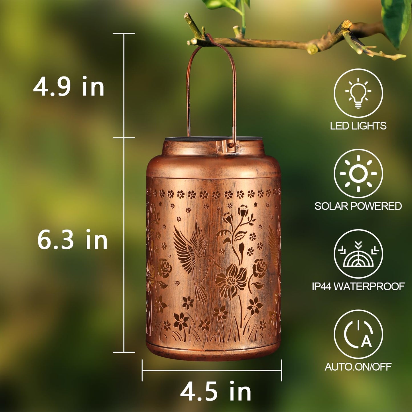 Tepaken Solar Lanterns Outdoor Waterproof Hummingbird Garden Decor Birthday Gifts for Women Mom Grandma Hanging Solar Lights Metal Solar Decoration Outside for Yard, Patio, Backyard, Porch