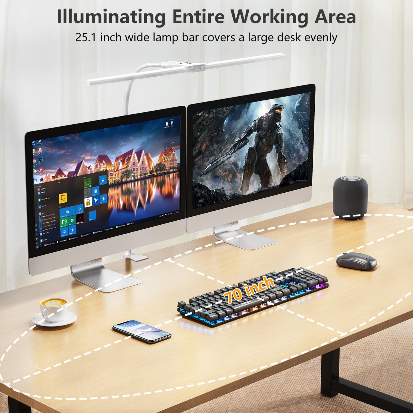 EppieBasic LED Double Head Architect Lamps, Extra Bright Workbench Office Lighting, Eye Protection Modern Desk Light for Monitor Working Reading White 1200LM