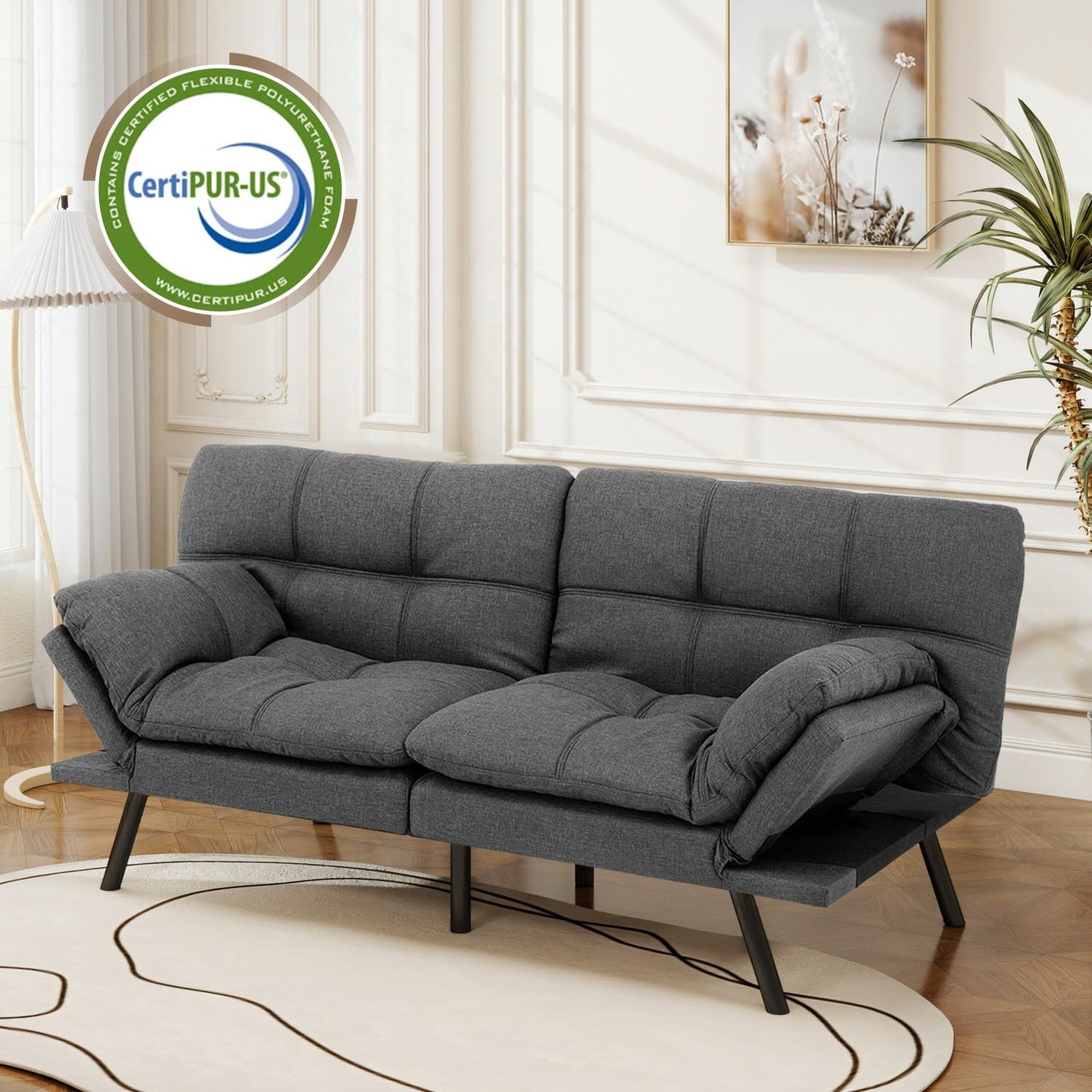 Opoiar 71" Convertible Futon Sofa Bed & Sleeper Couch - Memory Foam Loveseat Sofa with Adjustable Backrest/Armrest for Small Space, Apartment, Living Room - Grey