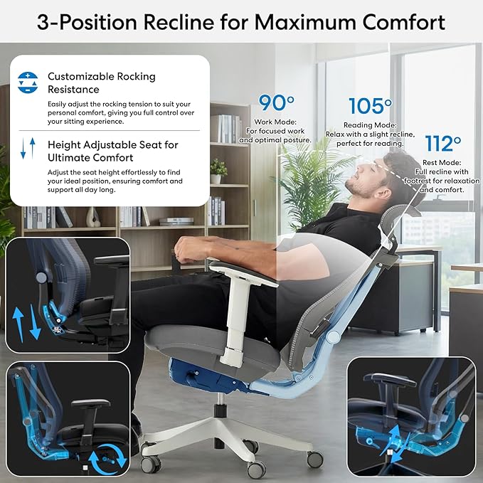 Autonomous ErgoChair Pro Ergonomic Office Chair Foam Black & White Adjustable Lumbar Support, Rolling Swivel - Home Office Desk Chairs with Wheels and Arms - Ergonomic Desk Chair Comfy for Gaming