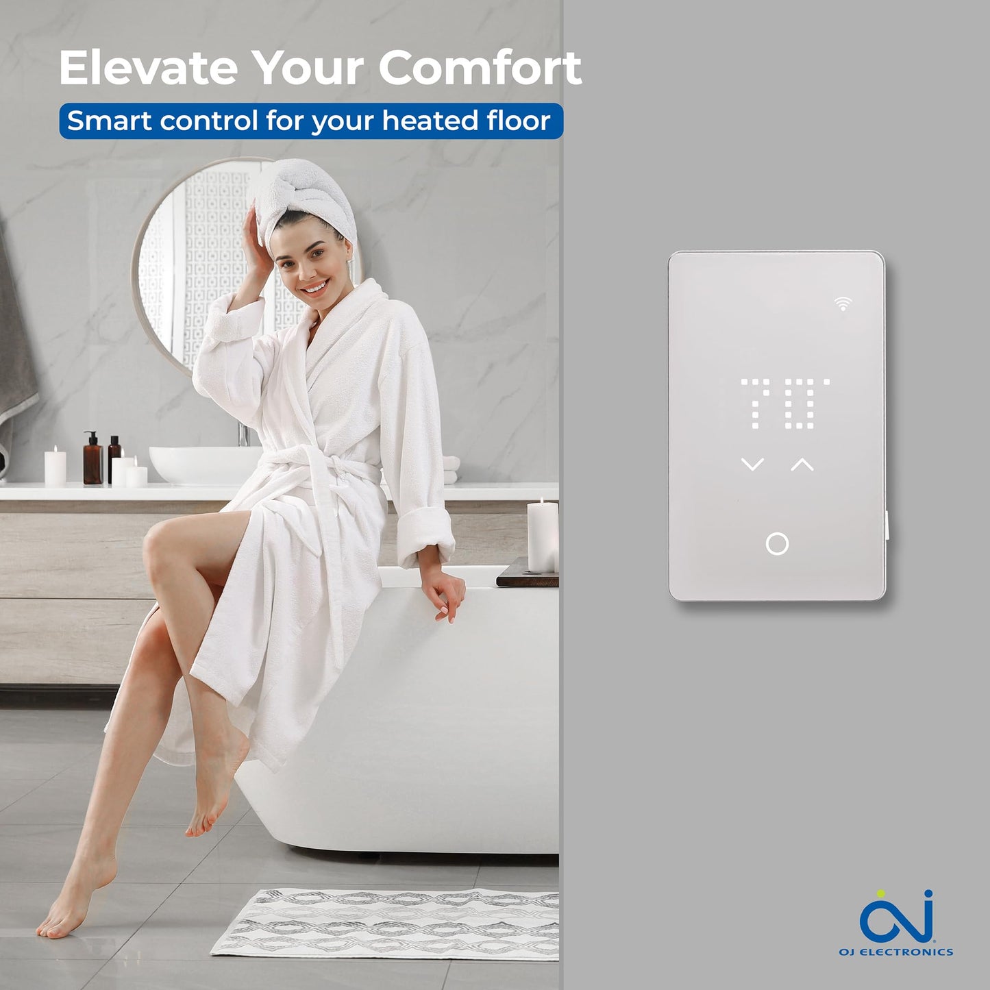OJ Microline UWG5 LED Smart Heated Floor Thermostat - WiFi & Touchscreen - 120/240v - Programmable with Voice Control - Radiant Floor Heating Thermostat with GFCI & Flooring Sensor