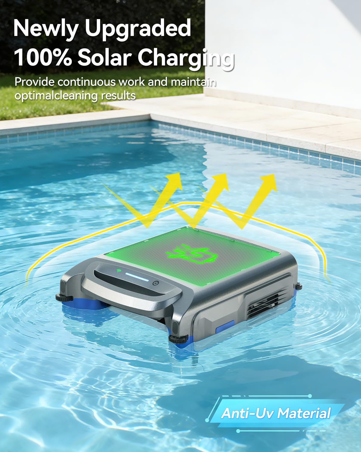 Poofata 2026 New V1T Solar Pool Skimmer, Robotic Pool Surface Skimmer Cleaner with App Control, 7L Large Basket 24/7 Cleaning Smart Obstacle Avoidance Dual Charging Options Ideal for Above Ground Pool