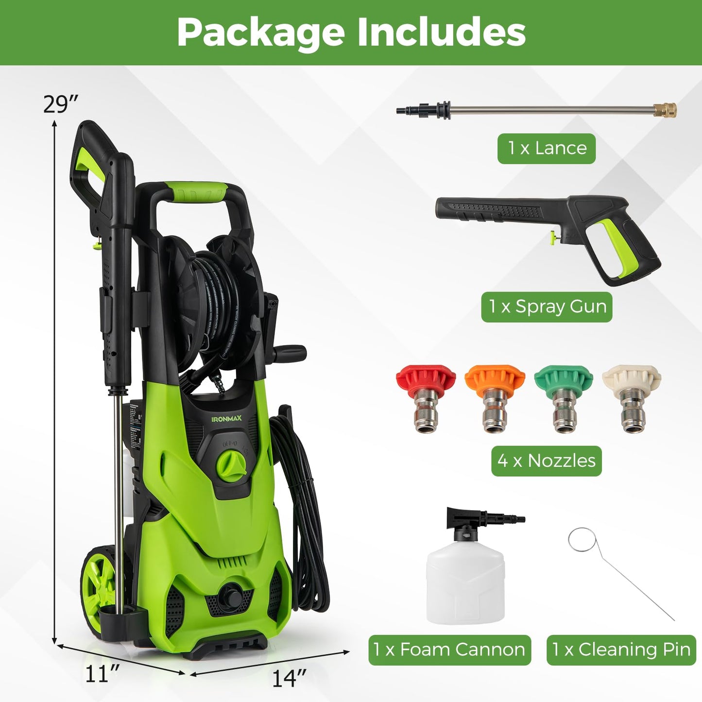 Goplus Electric Pressure Washer, 2150PSI 1.2GPM Power Washer with 4 Quick Connect Nozzles, Foam Cannon, 35.5 FT Cord & 17.5 FT Hose, Portable High Pressure Cleaning Machine for Car Fence
