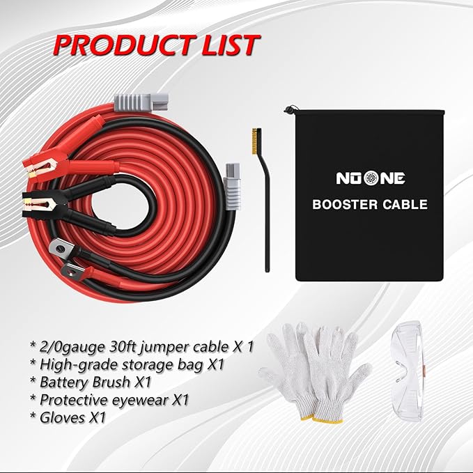 NOONE Booster Jumper Cables Heavy Duty 2/0 Gauge 30 FT 1500 AMP with Quick Connect Plugs for Truck SUV Car with up to 8-Liter Gasoline
