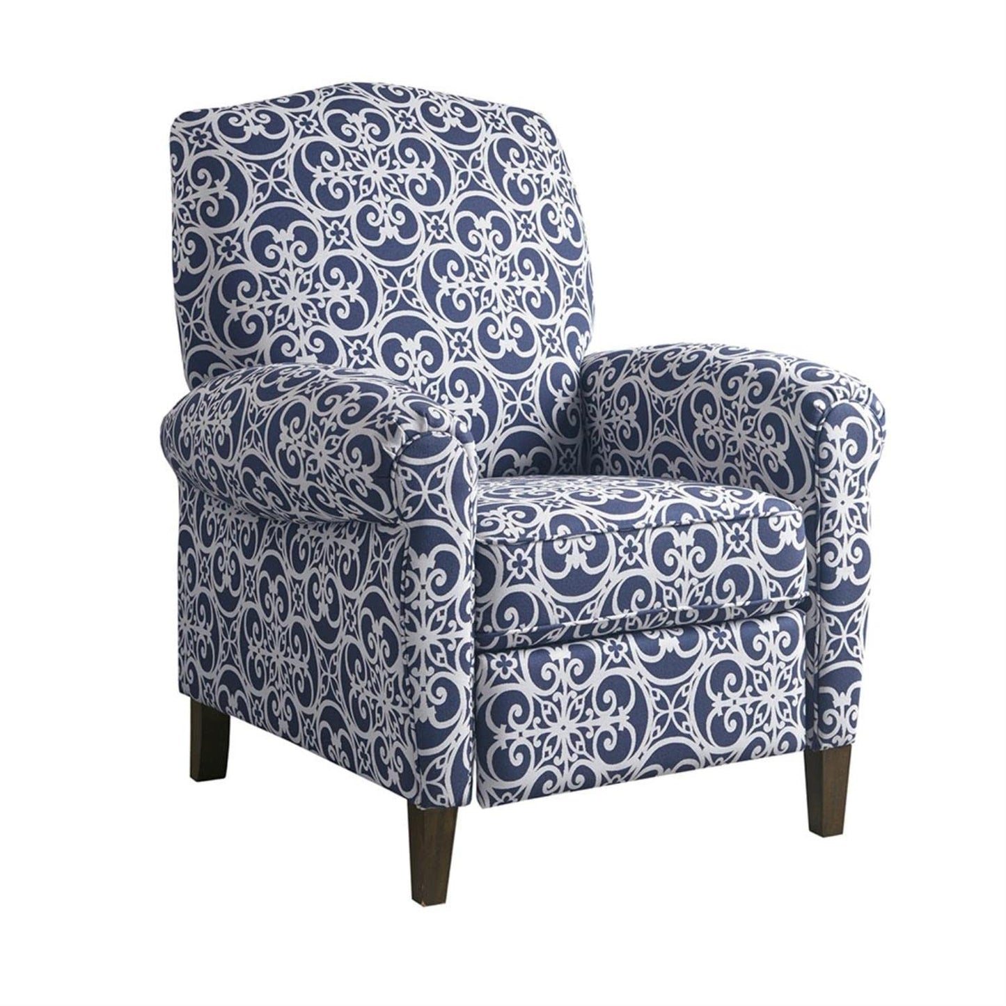 Madison Park Chic Recliner Chair for Living Room, Comfy Reading Chair, Padded Seat Backrest, Solid Wood Legs, Indoor Furniture for Bedroom Décor, Apartment, Single Sofa Home Theater - Navy Kirby
