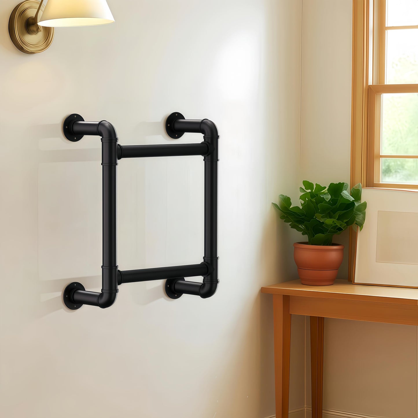 3/4/5/6/7/8FT Safety Wall Mounted Steel Ladder - 2-Rung Pipe Egress Ladder for Window Well, Loft, Warehouse, Blanket Rack | Indoor & Small Space Use