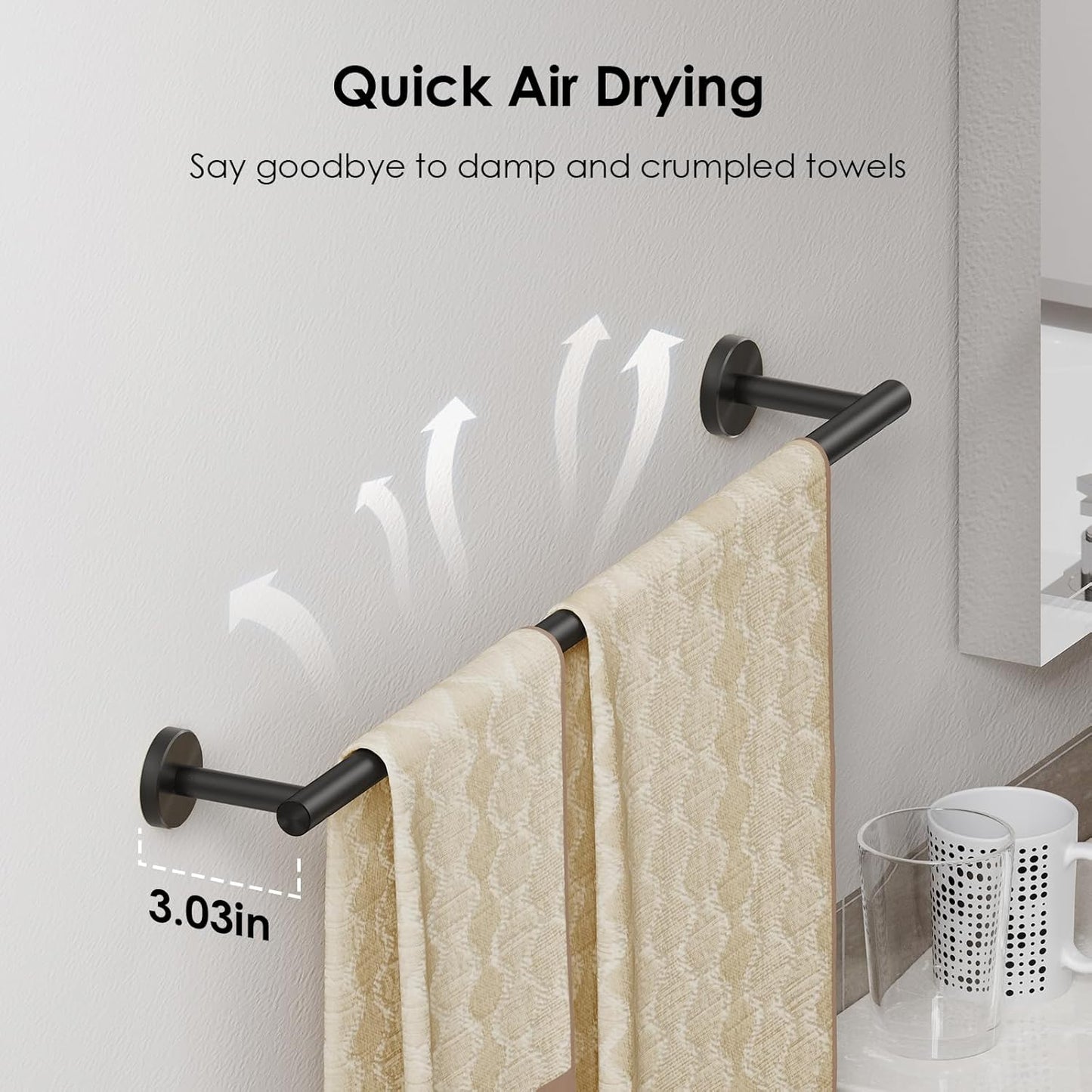 FORIOUS Towel Bar Wall Mounted, Stainless Steel Towel Racks for Bathroom, Includes Wall Mounting Hardware (Matte Black, 20 Inch)
