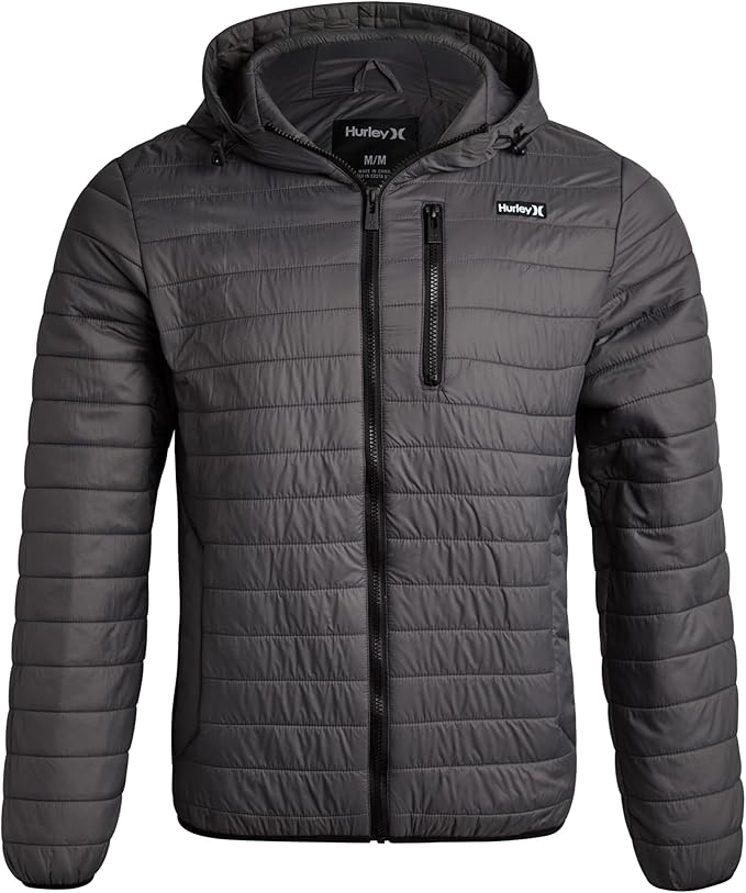 Hurley Mens Puffer Jacket - Lightweight Packable Insulated Winter Coat for Men - Weather Resistant Quilted Outdoor Jacket