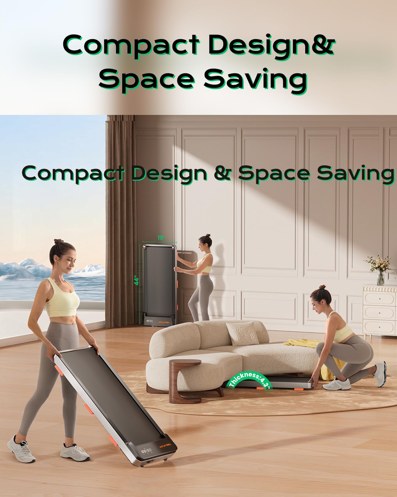 TREAFLOW Walking Pad,Treadmill with Incline for Home Office, 2.5HP Portable Under Desk Treadmill with 265 Lbs Capacity,Remote Control, Led Display, Silver