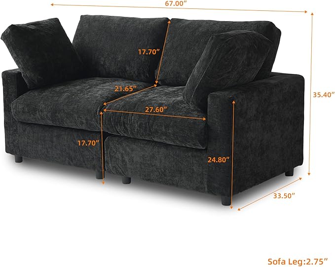 WJShome Cloud Sectional Couches for Living Room,67" Convertible Love Seat, 2 Seater Modular Sectional Sofa,Deep Seater Furniture Sets,Black