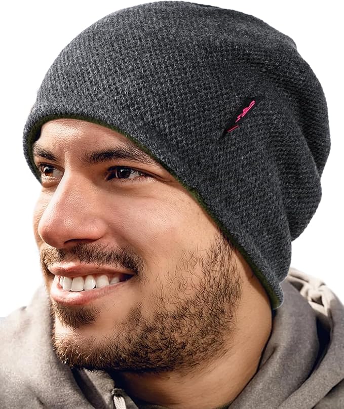 Lvaiz Mens Winter Beanie Hat Warm Fleece Lined Skull Cap for Men Reversible Women Windproof Watch Hat Knit Warm Unisex Beanie