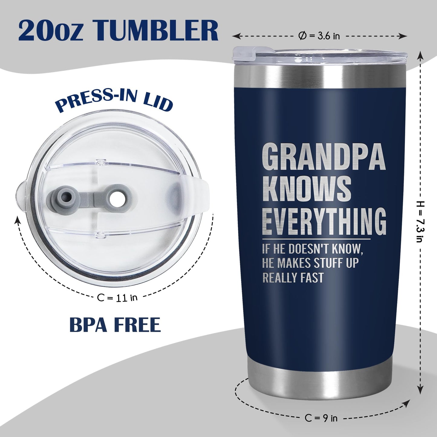 AXIARA Grandpa Gifts from Grandkids - Stainless Steel Insulated Coffee Tumbler with Lid 20 oz - Grandpa Father's Day Gift from Grandkids, Fathers Day Birthday Gifts for Men, Funny Tumbler for Men