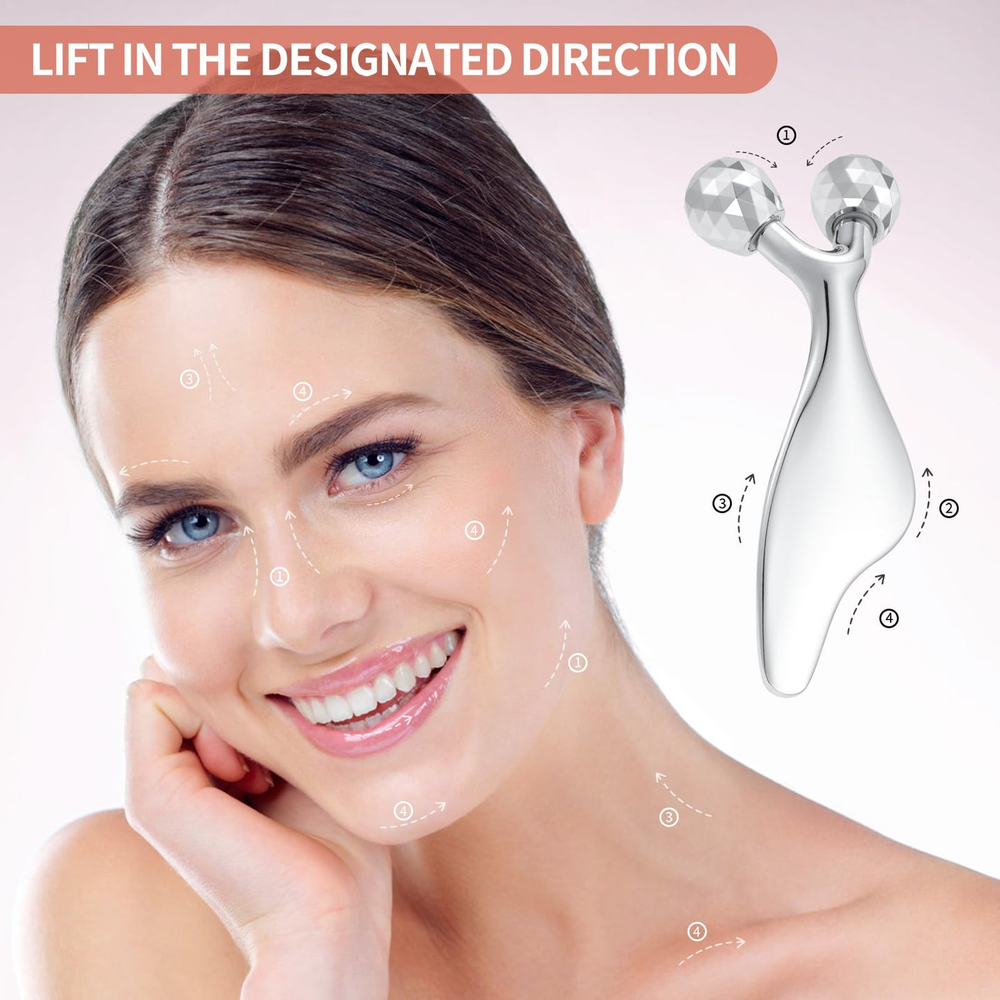 3D Metal Facial Roller Massager- Improves Complexion & Remove Eye Wrinkles, Face Massage Tool - Skin Tightening & Toning, Gua Sh