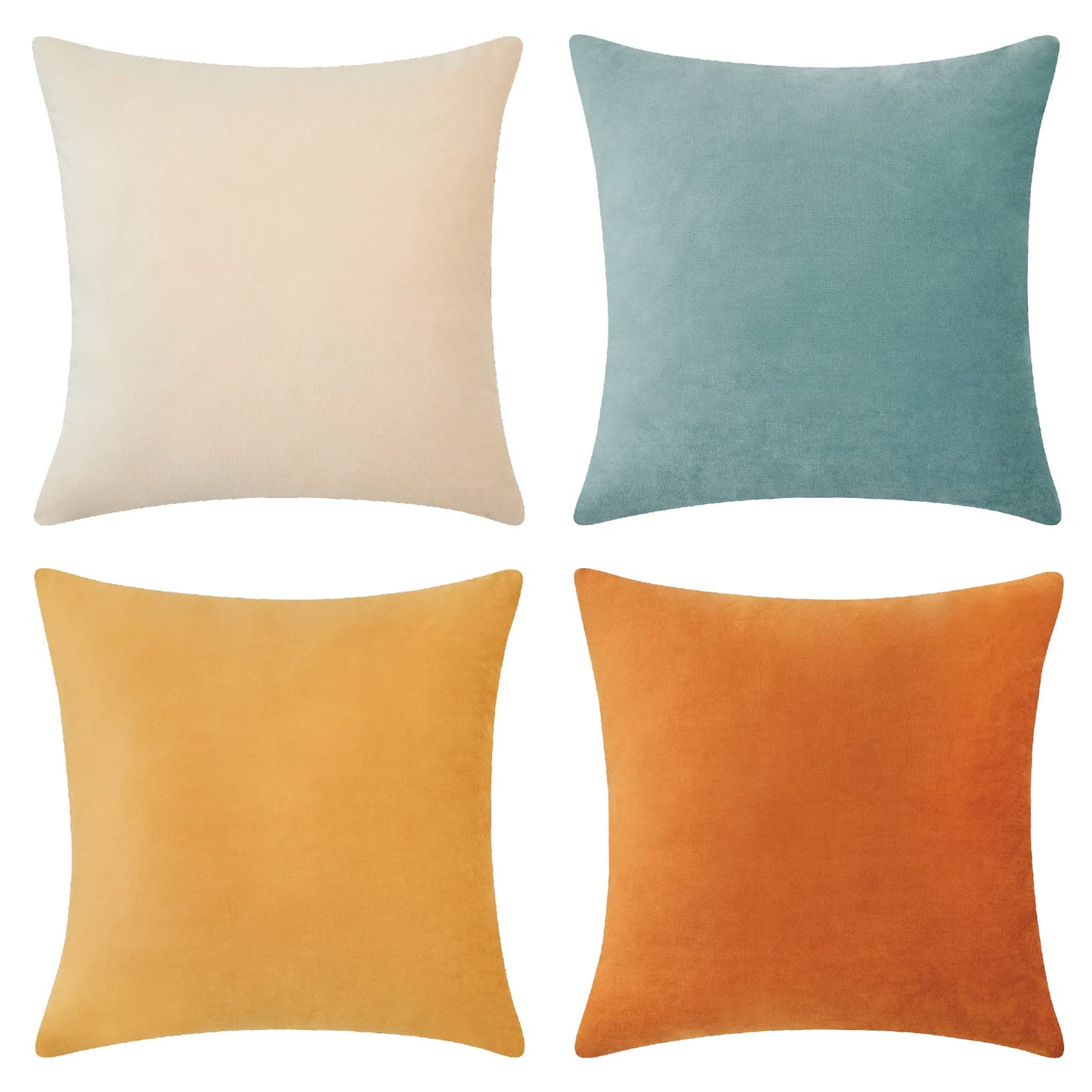 MONDAY MOOSE Decorative Throw Pillow Covers Cushion Cases, Set of 4 Soft Velvet Modern Designs, Mix and Match for Home Decor, Pillow Inserts Not Included (18x18 inch, Orange/Teal)