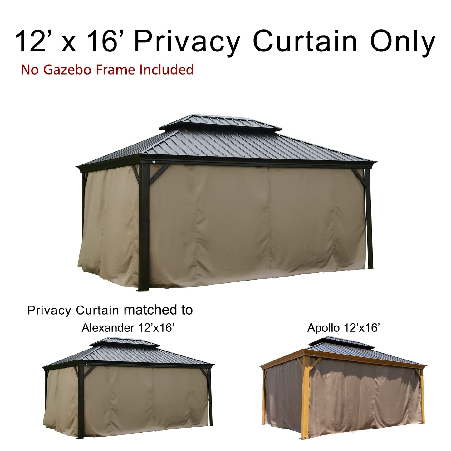 Kozyard Gazebo Privacy Curtain Outdoor Waterproof Sidewall for Hardtop Gazebo, OEM Replacement for Patio Gazebo Curtains for Alexander, Caesar, Rosana and Apollo Model (12ft x 16ft, Brown)