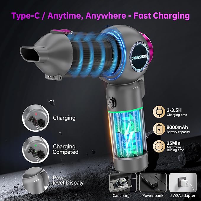 Handheld Car Vacuum Portable Cordless（Equipped with a one-Touch Window Breaker and Seatbelt Cutter ） Car Vacuum Cleaner with 25000Pa Ultra-Strong Suction,Design for Drivers, Home, Pet Hair