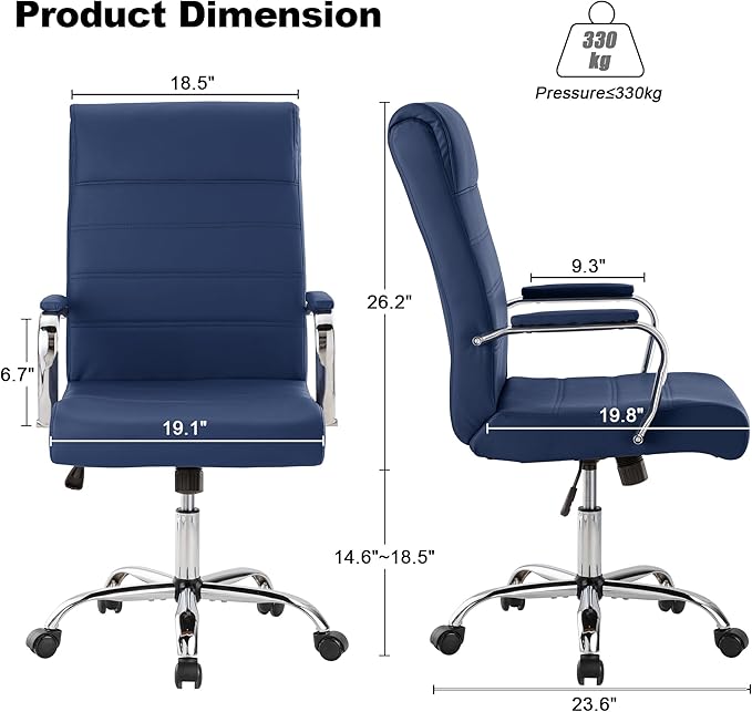BOWTHY Modern Office Desk Chair, Conference Room Chairs, High Back Ergonomic Home ofiice Chair, Adjustable Height Swivel Executive Computer Chair with Padded Seat and Armrest (Blue)