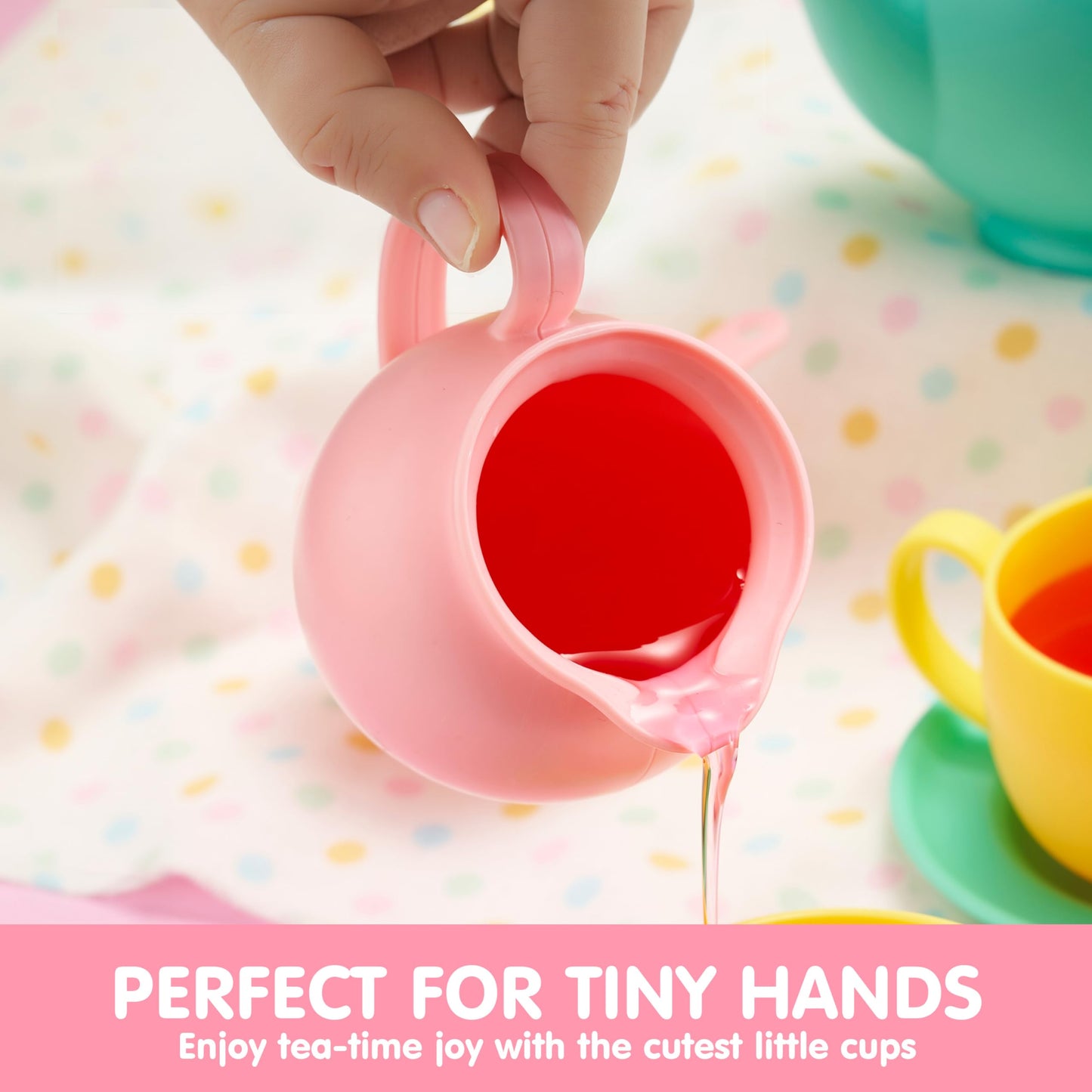 JOYIN 18PCS Pretend Role Play Tea Party Set Play Food Accessories BPA Free, Phthalates Free, Plastic Tea Set, Mini Kitchen for Kids, Gifts for Toddler Boys Girls Ages 3 4 5 6 Years Old
