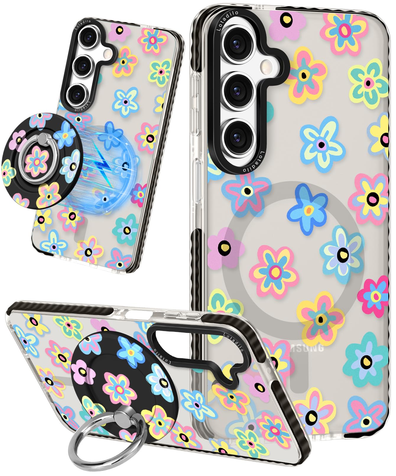 Lotadilo For Samsung Galaxy A15 5G Case For Women - Girls Cute Design Compatible With Magsafe Magnetic Ring Holder Stand Spring