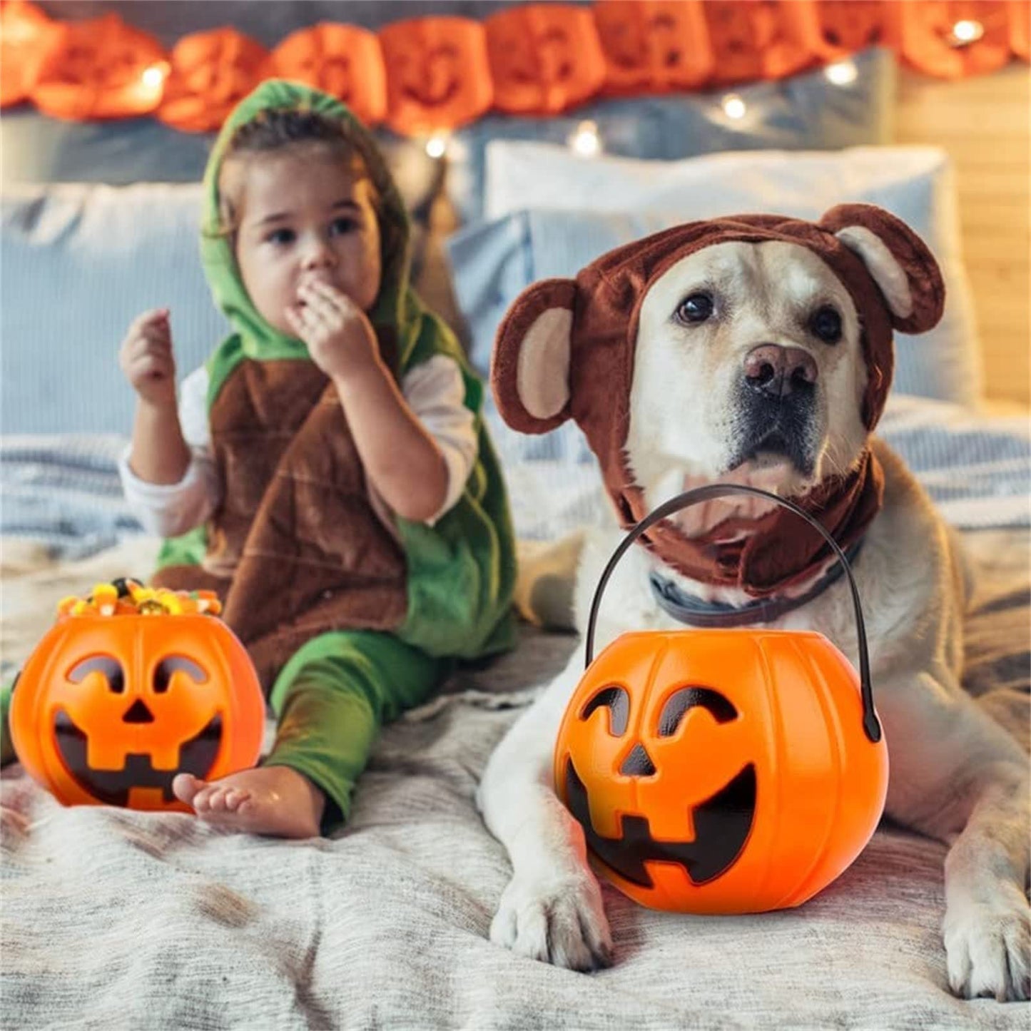 Halloween Pumpkin Candy Bucket,Halloween Pumpkin Candy Bucket Plastic Multi-Purpose Candy Box,Halloween Party Favors Bucket,Suitable for Party Favors and Home Decoration (C-17X14CM-3PC)