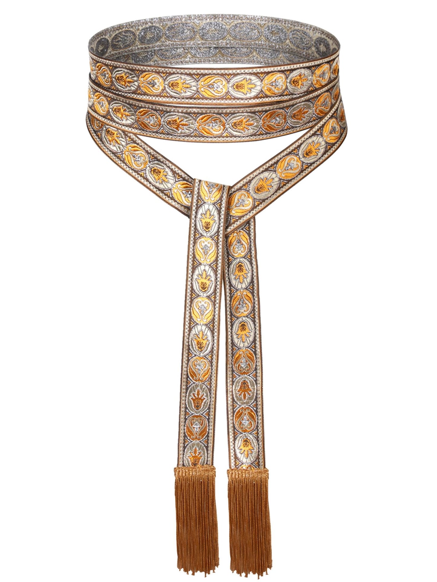 Jiuguva Medieval Women Sash Belt Tassel Waist Belts with Wave Trim Renaissance Dress Tunic Costume Accessory(Classic Style)