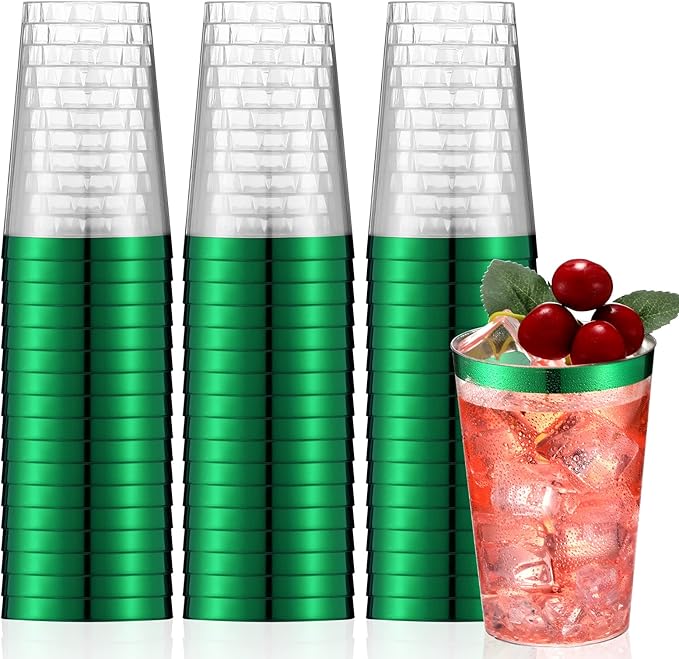 Norme 50 Pcs 12 oz Plastic Cups Disposable Cups 12 oz Plastic Glasses Clear Tumblers with Rim for Birthday Wedding Party E...