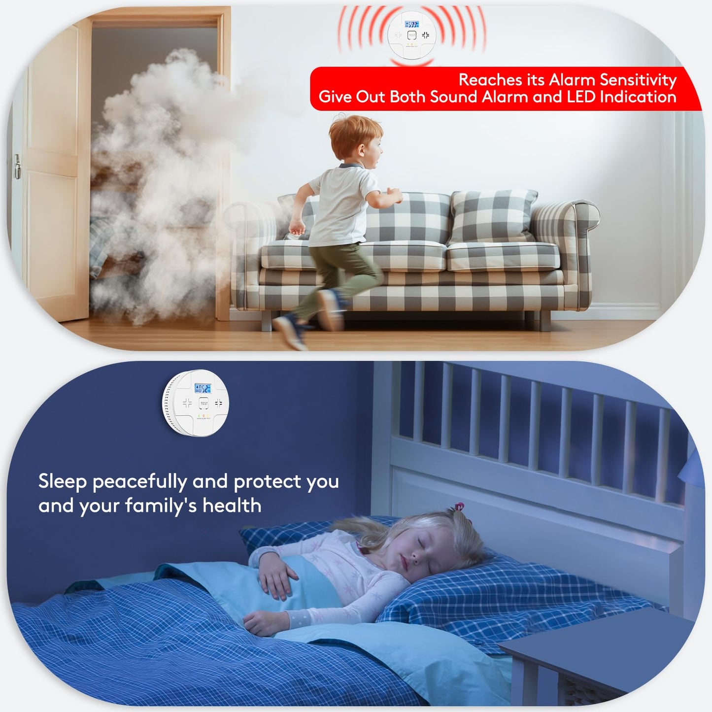 5 Packs,Smoke Detector Carbon Monoxide Detector Combo,2-in-1 Detection,85 dB Alarm,LED Indication,LCD Digital Displays,Battery Operated,(Includes 3 x 1.5V AA Batteries),Easy to Install,Portable Use