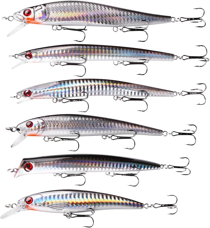 Saltwater Fishing Lures Kit, Surf Fishing Minnow Lures Jerkbait Popper Plugs Deep Diving Hard Baits Treble Hooks for Strip...