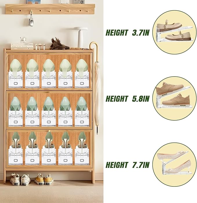 Shoe Slots Organizer,8 PACK Transparent Shoe Stacker Adjustable Shoe Slot Organizer Space Saver Shoe Rack Holder Shoe Storage Organizers for Closet,Transparent