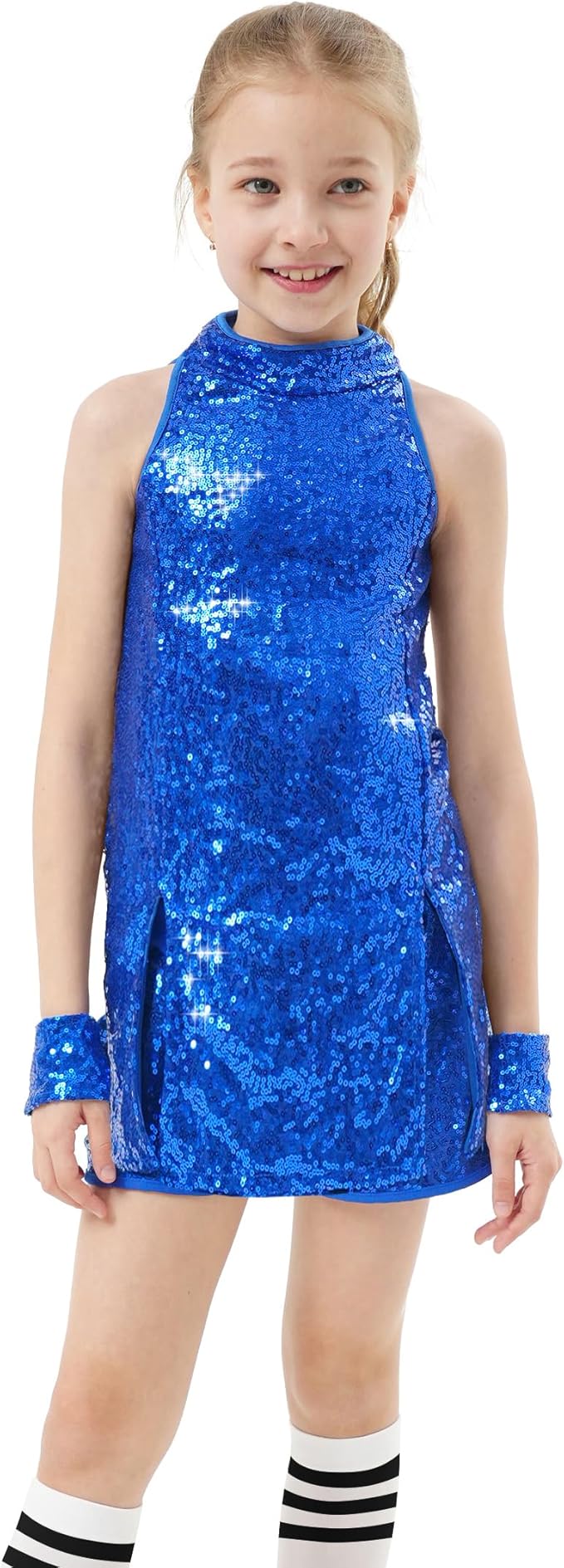 Girls Sequins Dance Outfit Dress Kids Sparkle Jazz Singer Star Costume Top Shorts 4PCS Set 3-14 Years