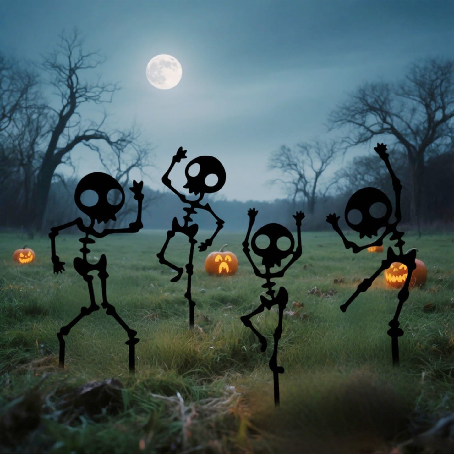RTBCHLFV 4Pcs Spooky Dancing Skeleton Garden Stakes, Skeleton Man Metal Die Cuts, Weatherproof Metal Yard Art, Halloween Decoration Outdoor Yard Ghostly Figurine for Patio Lawn Garden (Black)