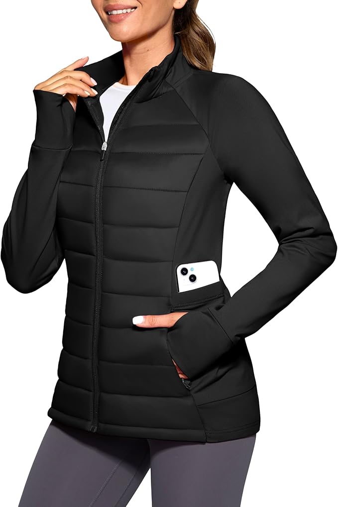 G Gradual Women's Running Fleece Lined Jackets 6 Pockets Lightweight Water Resistant Puffer Jacket for Hiking Travel