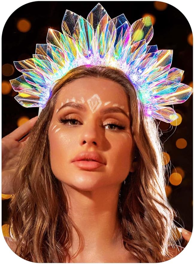 ACEDRE Light Up Headband LED Crown Rave Costume Hair Accessories for Women