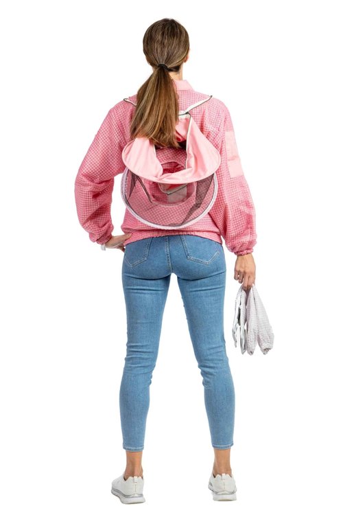Massive Bee Store -- Beekeeping Fully Ventilated Jacket in Multi-Color with Round Veil (S, Pink)