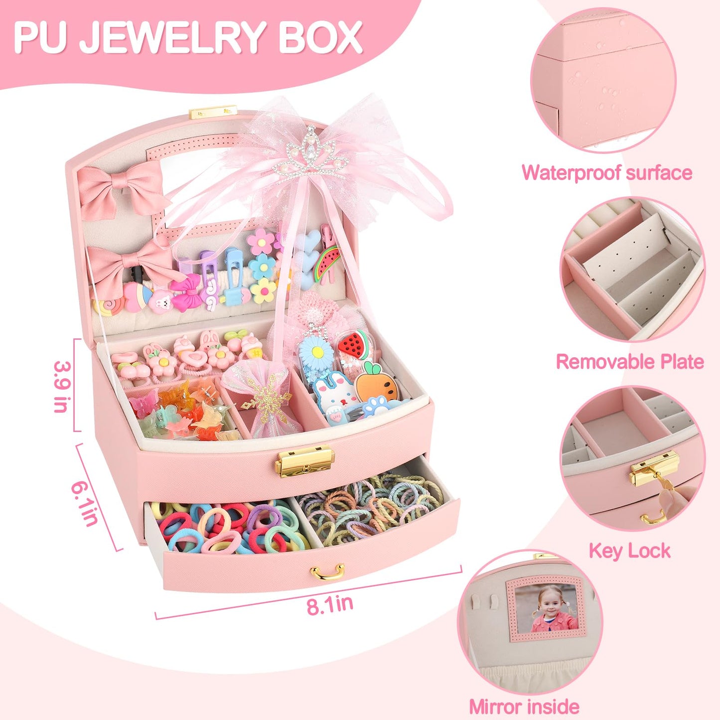 255 PCS Hair Accessories for Girls, Back to School Hair Accessories Gift Hair Stuff Including Hair Clips/Hair Barrettes/Hair Ties/Hair Bows for Baby Girls Age 4-8