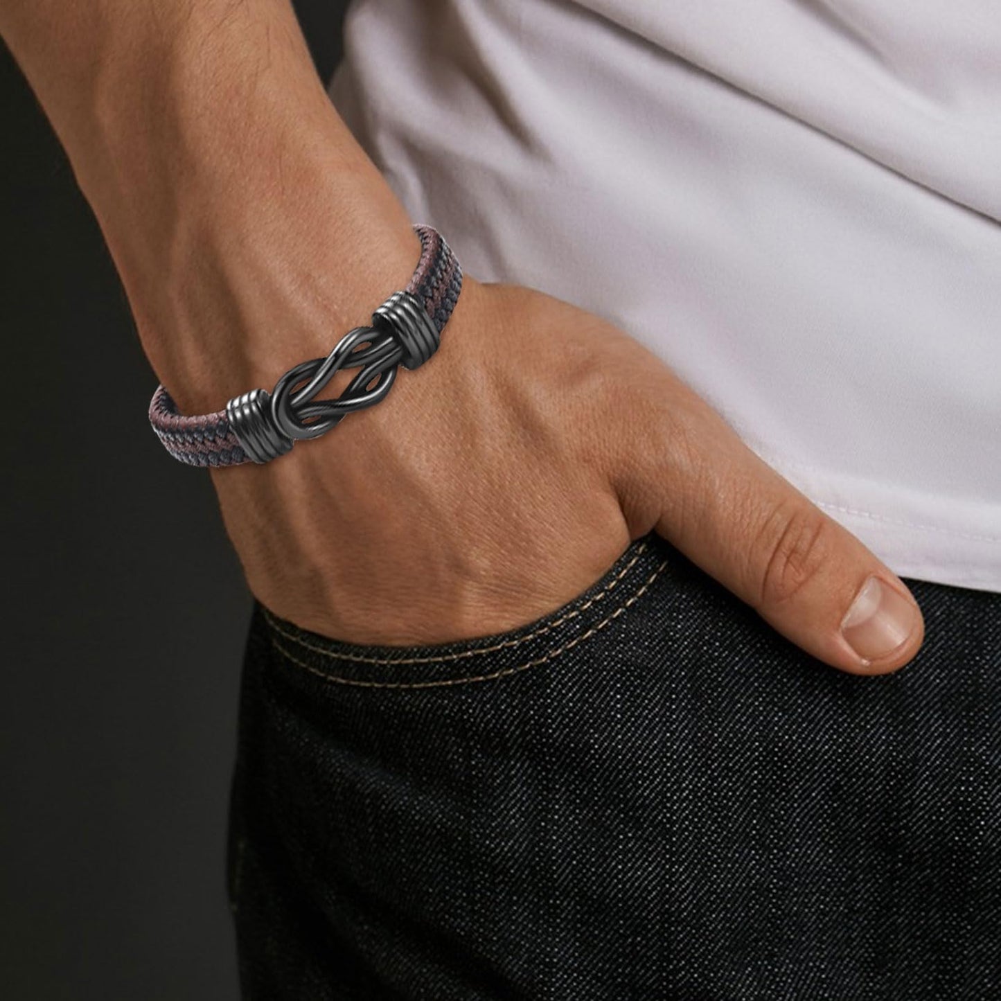 WIKHIA Gifts for Husband from Wife, Cool Infinity Leather Bracelet for Him Husband Birthday Christmas Anniversary Valentine's Day Present Ideas for Men