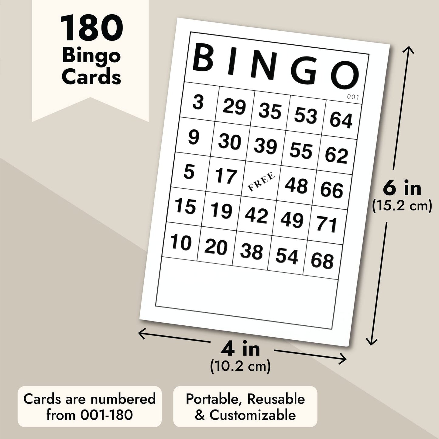 Juvale 180 Sheets Reusable Paper Bingo Cards Bulk for Adults, Disposable Number Game Set for Large Groups (6x4 in Paper Sheet)