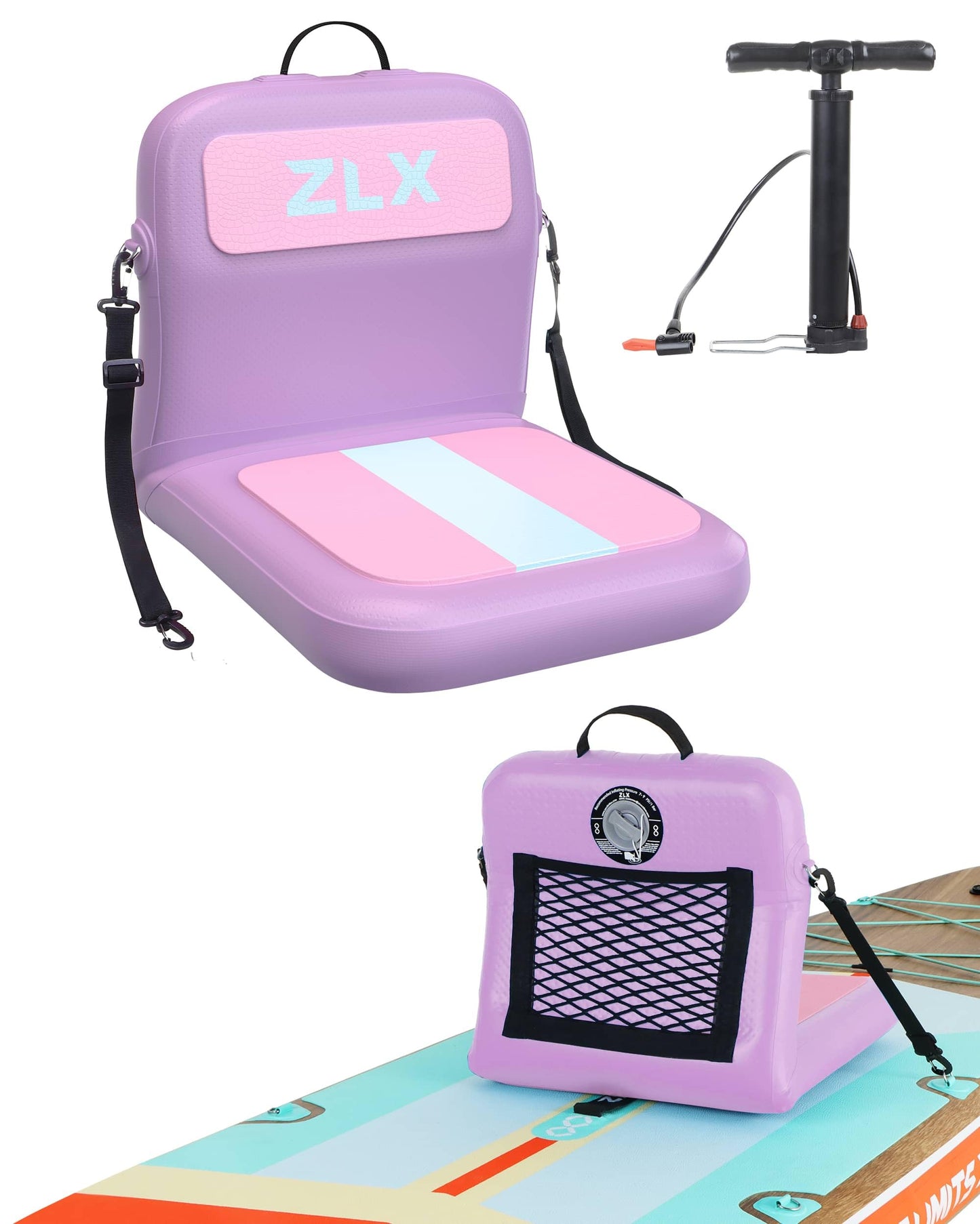 ZLX Paddle Board Seat with Back Support, Portable Kayak Seat, Air Pump Included, Universal Inflatable Chair for Adults, Foldable Ergonomic Design, Easy Install for Outdoor Fishing/Kayaking/Camping