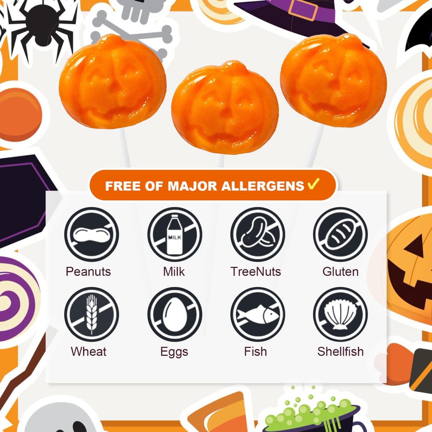 Halloween Lollipop Suckers Candy 42 Pack, Pumpkin Candy Lollipops, Jack-O'-Lantern Shaped Candies Sucker Lollipops Individually Wrapped for Halloween Goody Bag Fillers - Trick or Treat
