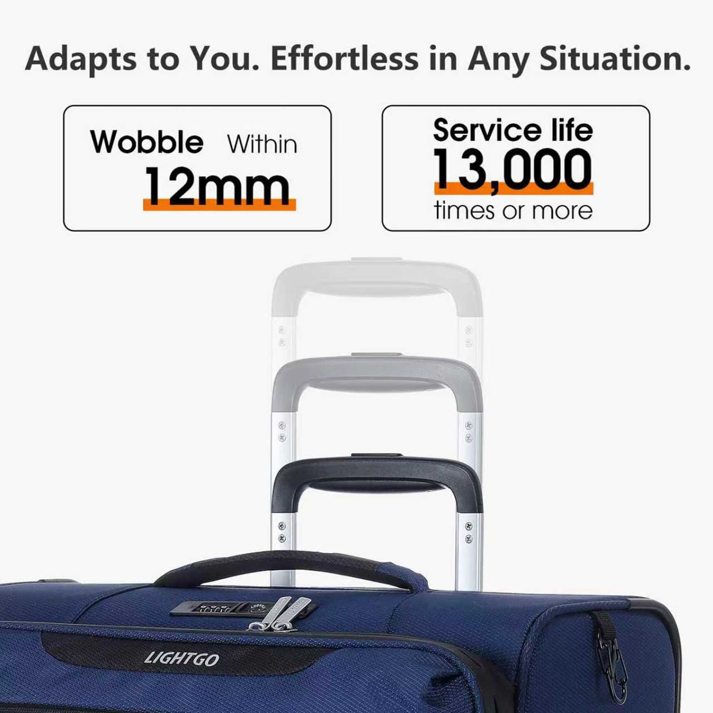 LIGHTGO 20 Inch Carry On Luggage, Softside Suitcase with Spinner Wheels, 20x14x8 Inches Including Wheels for Airline Approved, TSA Lock, Water Resistant Underseat Luggage for Women Men, Navy Blue