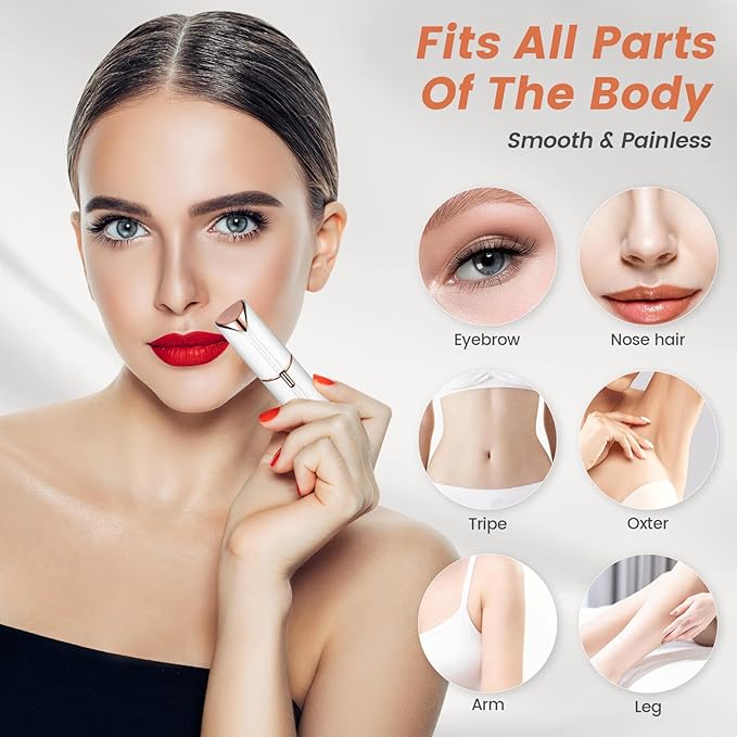 Facial Hair Removal for Women, Device, Remover Women Face, Finishing Touch Upper Lips, Chin & Cheeks, USB Rechargeable with LED LightIncluded Two Replacement Heads（White）