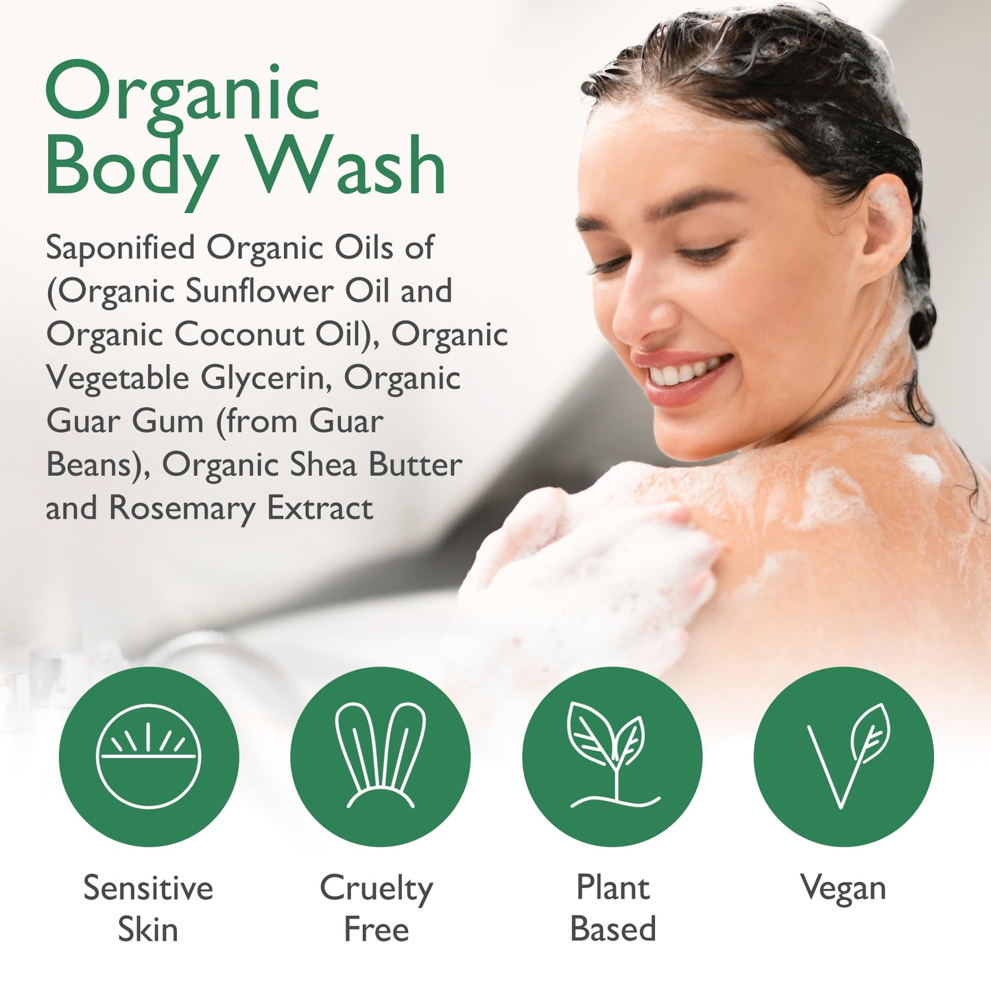 SoCal Suds & Company Organic Shea Butter Body Wash - Peppermint Liquid Soap for Hand & Body, Moisturizing Shower Gel, Daily Body