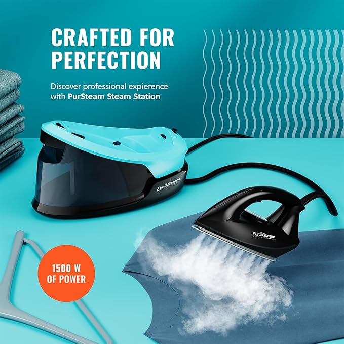 Pursteam Steam Station Max Ceramic Soleplate Steam Iron for Clothes 1500W, 50.7oz Removable Water Tank, Fast Heat Up Self-Clean, Auto Shut-Off, Professional Iron Steamer for Ironing