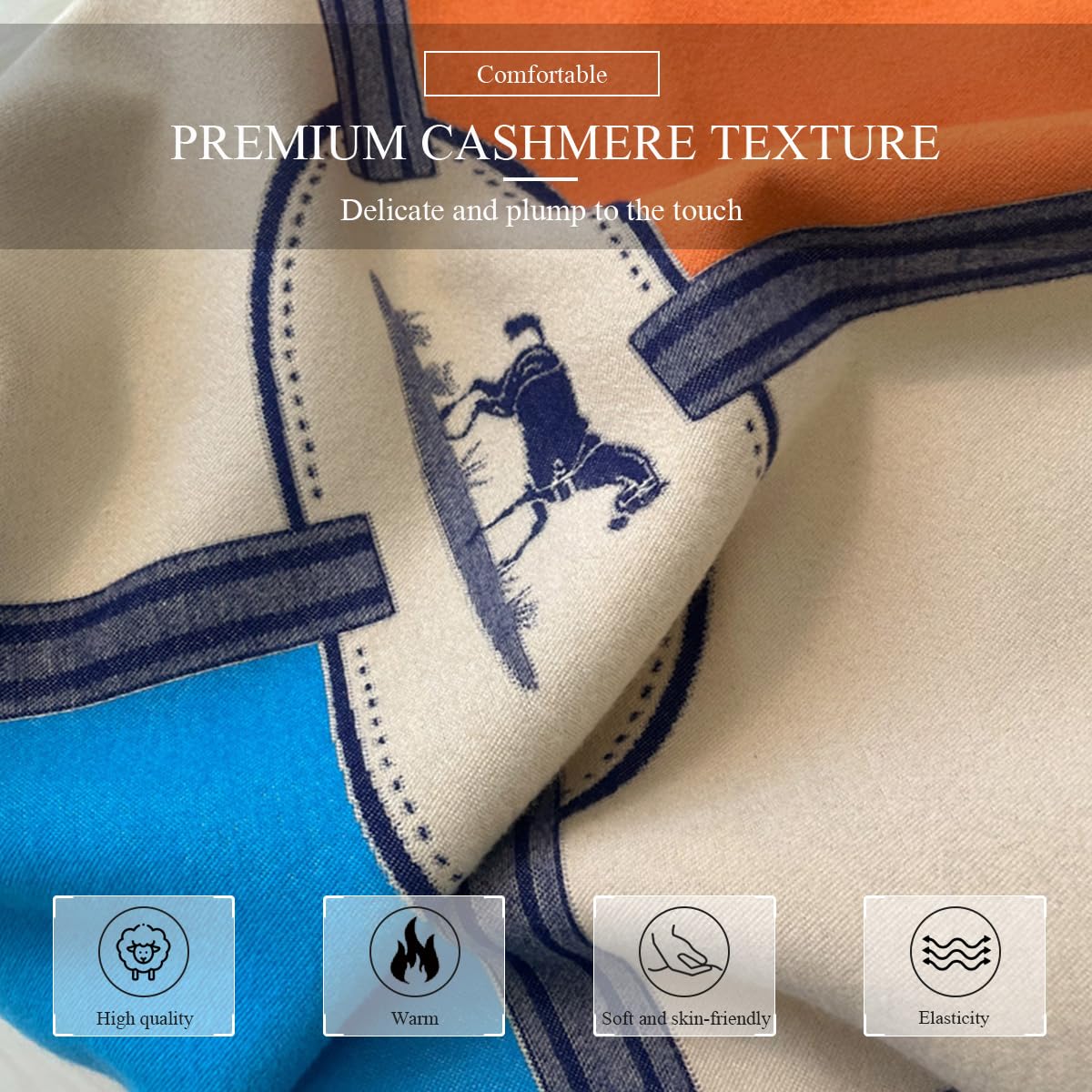 LumiSyne Winter Scarf Cashmere Shawl Women Color Blocked Horse Pattern Reversible Scarf With Tassel Pashmina Shawls And Wraps