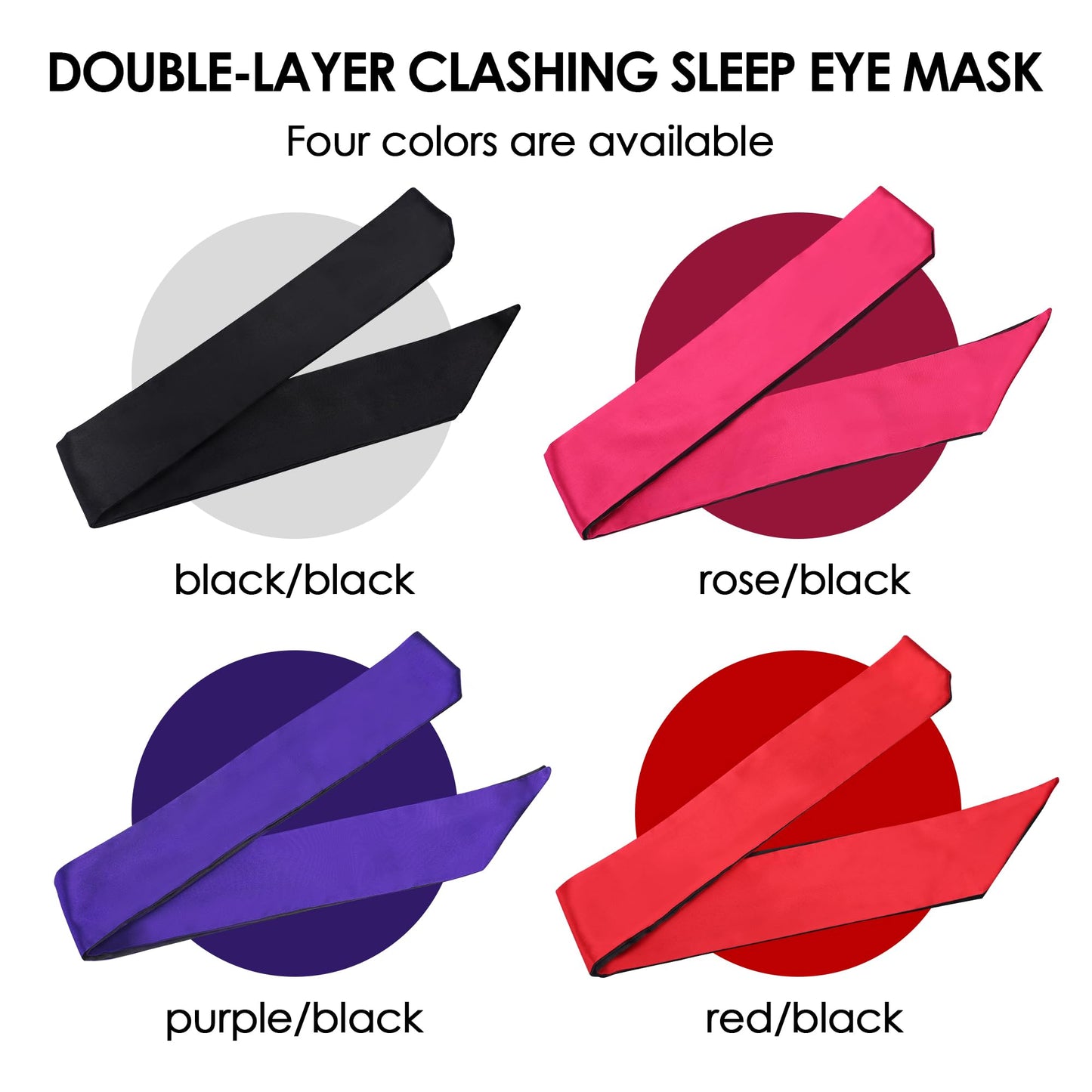 FRESHME Satin Eye Mask - Soft Sleep Mask Adjustable Eye Cover Blindfold for Night Meditation Travel Nap Sleep Eye Mask for Women Men Side Sleeper Valentine's Day Gift Black and Deep Purple 160cm/63in