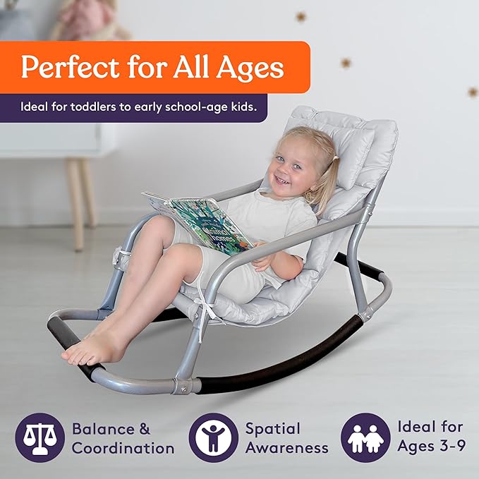 Special Supplies Sensory Rocking Chair for Kids - Comfortable Kids Rocker- Versatile Floor Chair with Soft Fabric and Stability for Playroom, Bedroom, or Nursery (Ages 3+) - Grey